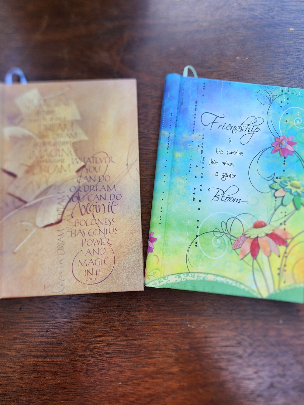 Inspirational Journal Notebook Lot of 2 Friendship Bloom & Goethe Dream Quote